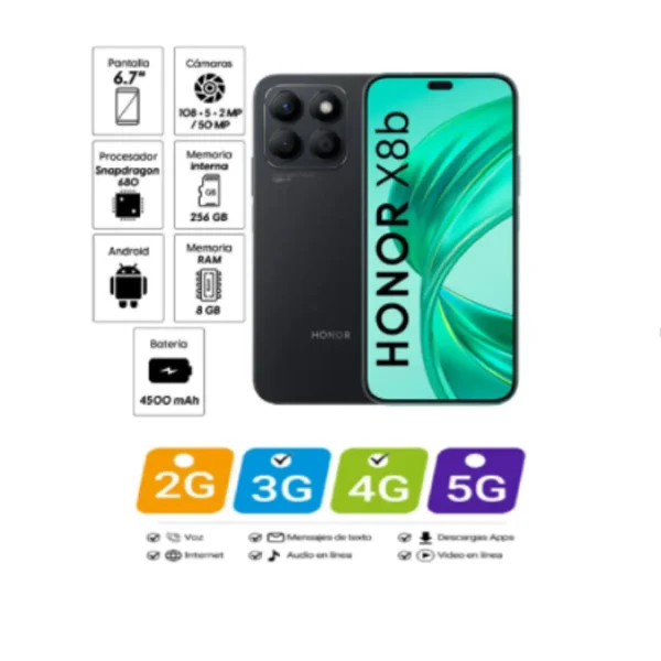 Celular HONOR X8b 256GB + 8GB RAM – Negro - Image 2